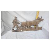 Folk Art Farmer and Bull Plowing Wall Hanging