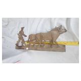 Folk Art Farmer and Bull Plowing Wall Hanging