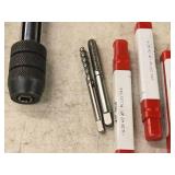 T-Handle Tap Wrench with (30) Taps - (5) 1/4", (2) 5/16", (4) 10-24, (1) 2-56, (3) 10-32, (2) 6-32, (3) 5/16, (5) 8/32, (2) 4-40