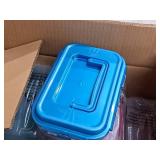 Lot of (6) Plastic Food Storage Containers with Lid and Handle 5-1/2"x8"x3" (Assorted) (in original packaging)