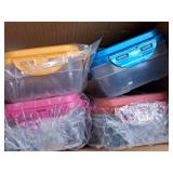 Lot of (6) Plastic Food Storage Containers with Lid and Handle 5-1/2"x8"x3" (Assorted) (in original packaging)