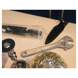 Lot of (1 Box) Halloween Décor - Pumpkins, Candlstick, Wrench, Knive Sheath