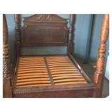 Queen Size Wood 4-Post Bed Frame