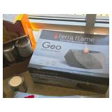 Geo Terra Flame Stonecast Fire Bowl (in original box) with (7) Cans of Fire Gel
