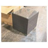 Glass Top / Wicker Outdoor Side Table 18" x 18" x 18"