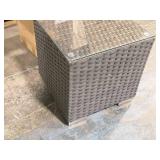 Glass Top / Wicker Outdoor Side Table 18" x 18" x 18"