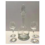 Toscany Hand-Made Etched Glass Decanter with Stopper and 4 Wine Glasses Set