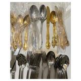 Large Mixed Set of Gold and Silver Tone Flatware Utensils