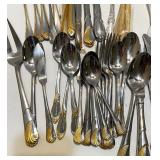 Large Mixed Set of Gold and Silver Tone Flatware Utensils