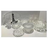 Collection of Cut Glass Crystal Bowls, Plates, and Stemware