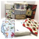 Collection of Tablecloths, Napkins and Strawberry Coasters Assorted Sizes and Patterns