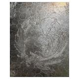 Vintage Hand Wrought Aluminum Tray, Etched Glass Server, and Embroidered Linens Set