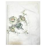 Vintage Hand Wrought Aluminum Tray, Etched Glass Server, and Embroidered Linens Set