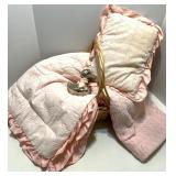 Vintage Baby Bedding Set with Blanket, Pillow, Knit Throw and Metal Duck Decor