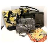 Collection of 3 Tote and Handbags Including Nine West and Lancome with Decorative Scarf