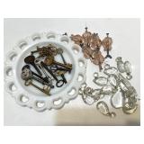 Lot of Vintage Skeleton Keys, Glass Pulls, and Crystal Chandelier Prisms