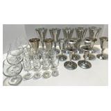 Mixed Lot of Vintage Silverstone Spain Metal Goblets, Glass Cordials, and Brandy Snifters