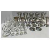 Mixed Lot of Vintage Silverstone Spain Metal Goblets, Glass Cordials, and Brandy Snifters