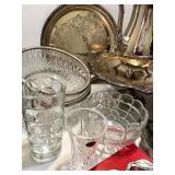 Vintage Mixed Lot of Silverplate Trays, Glassware, and Serving Pieces