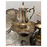 Vintage Mixed Lot of Silverplate Trays, Glassware, and Serving Pieces