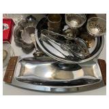 Vintage Mixed Lot of Silverplate Trays, Glassware, and Serving Pieces