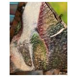 Antique Slag Glass Panel Table Lamp with Scenic Metal Overlay