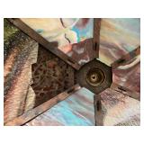 Antique Slag Glass Panel Table Lamp with Scenic Metal Overlay