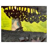 Antique Slag Glass Panel Table Lamp with Scenic Metal Overlay