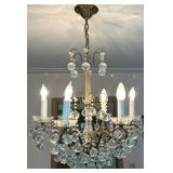 Brass and Glass Crystal Chandelier with Hanging Globes