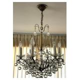 Brass and Glass Crystal Chandelier with Hanging Globes