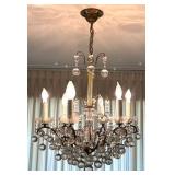 Brass and Glass Crystal Chandelier with Hanging Globes
