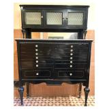 Vintage Dental Cabinet with 14 Metal Drawers and Glass Pulls