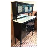 Vintage Dental Cabinet with 14 Metal Drawers and Glass Pulls