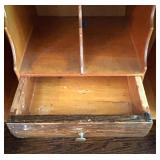 Antique Oak Secretary Bookcase with Curio Cabinet and Stained Glass