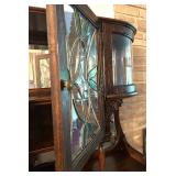 Antique Oak Secretary Bookcase with Curio Cabinet and Stained Glass
