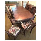 Dining Table with 9 Chairs, Floral Upholstered Seats