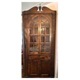 Impressive Antique Wooden Corner Cabinet with Glass Doors