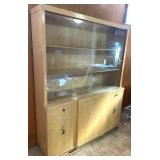 Wooden China Cabinet with Glass Doors and Storage