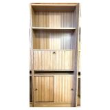 Tall Wood Bookcase with Drop-Down Desk and Sliding Doors