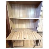 Wood Bookcase with Drop-Front Cabinet and Sliding Doors
