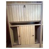 Wood Bookcase with Drop-Front Cabinet and Sliding Doors