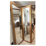 Three-Panel Wood-Framed Mirror Room Divider
