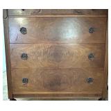 Antique Tiger Oak Bow Front Chest of Drawers with Brass Hardware