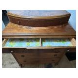 Antique Tiger Oak Bow Front Chest of Drawers with Brass Hardware