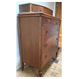 Antique Tiger Oak Bow Front Chest of Drawers with Brass Hardware