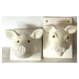 Pair of White Ceramic Pig Head Wall Mounts