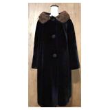 Russel Taylor North Room Black Faux Fur Coat with Brown Fur Collar