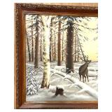 Two - Sided Framed Original Oil Paintings: Signed Don Harvey Harbor Scene and A. Bondarenko 1969 Winter Forest