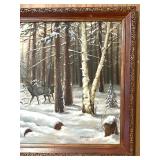 Two - Sided Framed Original Oil Paintings: Signed Don Harvey Harbor Scene and A. Bondarenko 1969 Winter Forest