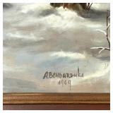 Two - Sided Framed Original Oil Paintings: Signed Don Harvey Harbor Scene and A. Bondarenko 1969 Winter Forest